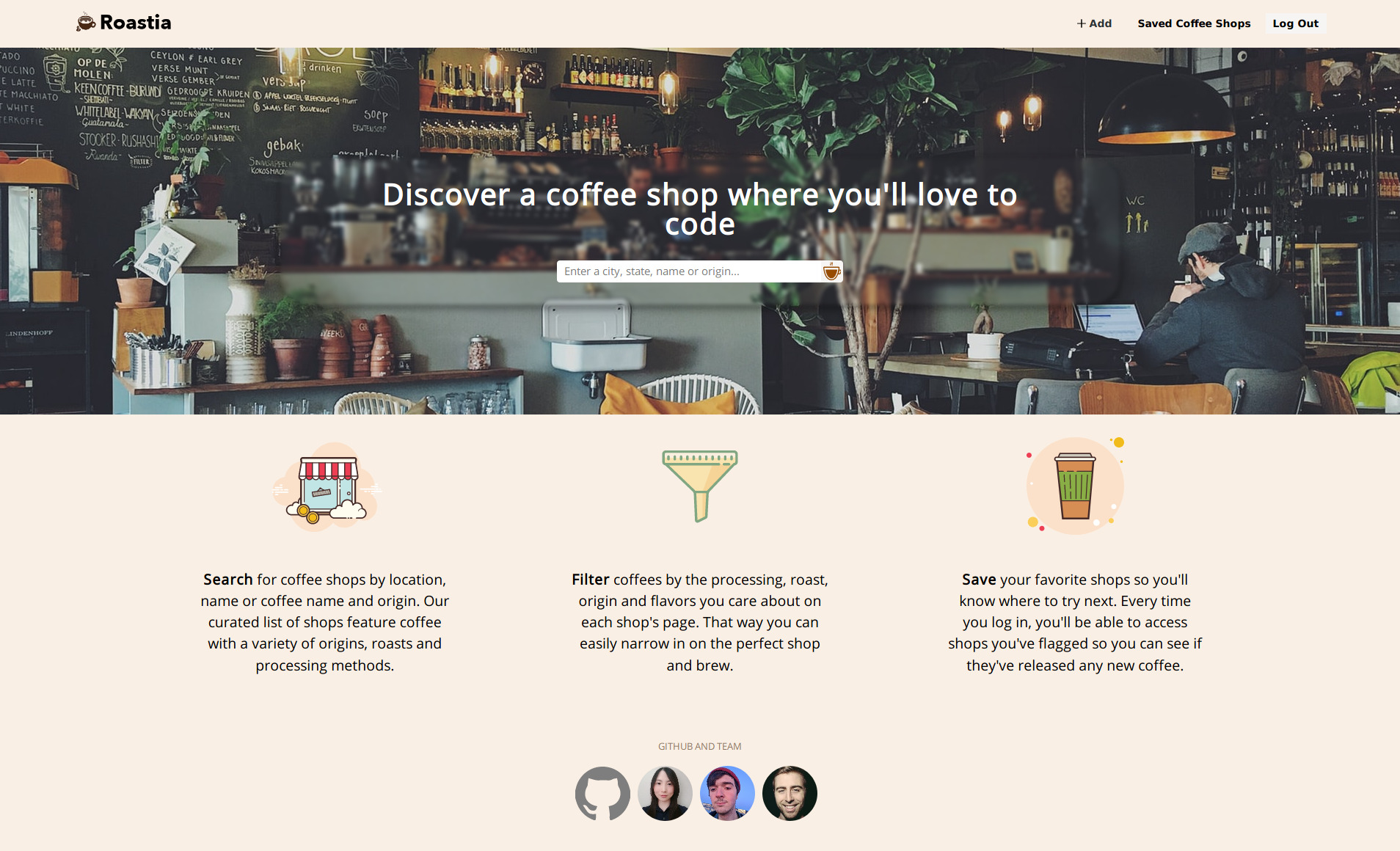 Roastia web application screenshot